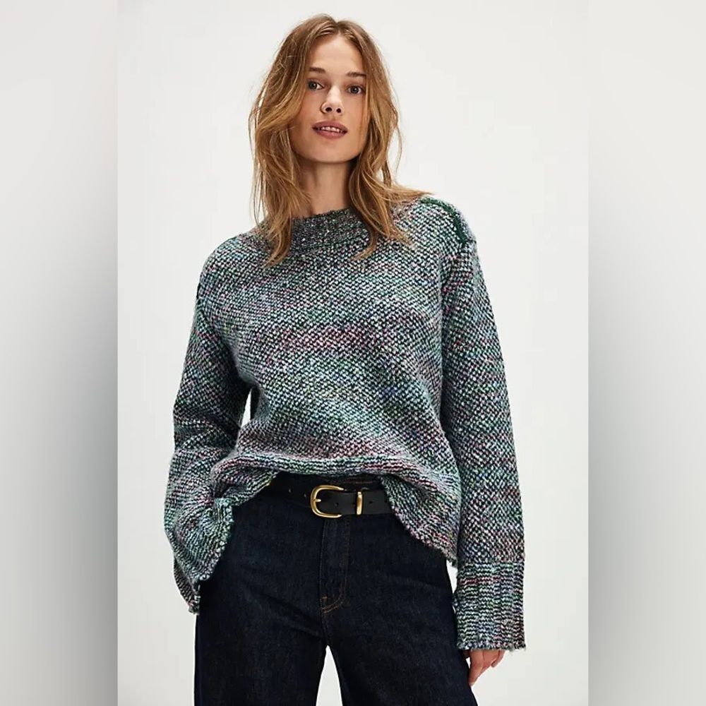 FREE PEOPLE Cotton Candy Pullover in Gemstone Combo L NWOT
